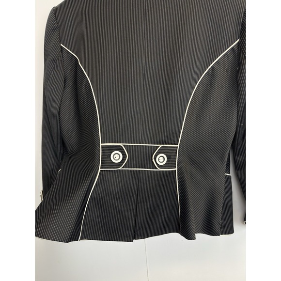 Y2K Vintage BEBE Skirt Suit Black Pinstripe Womens 10 White Piping Lined Blazer - Picture 12 of 16
